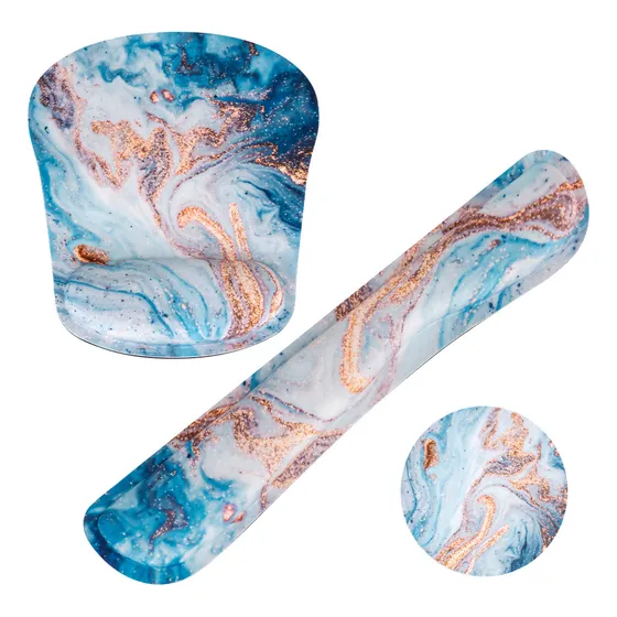 3pzs Alfombrilla De Ratón Ergonómica Antideslizante Mármol Color Azul Diseño Impreso Patrón De Mármol