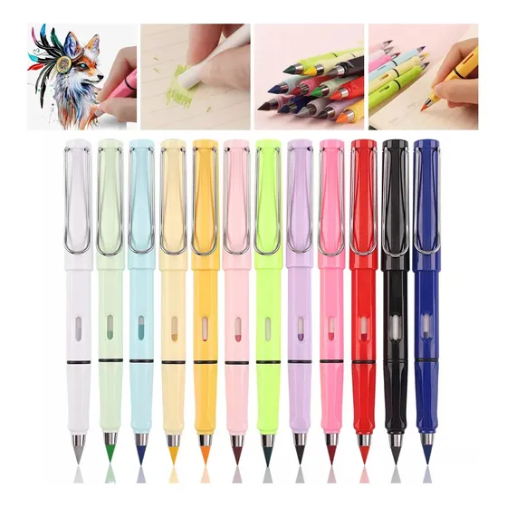 12 Lápices Infinitos Y Mágicos C/borrador D Varios Colores