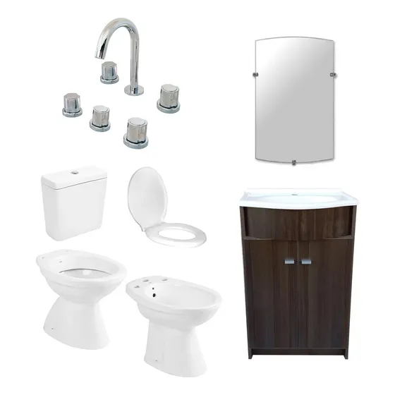 Juego Baño  Inodoro Bidet Mochila Vanitory Griferia Espejo