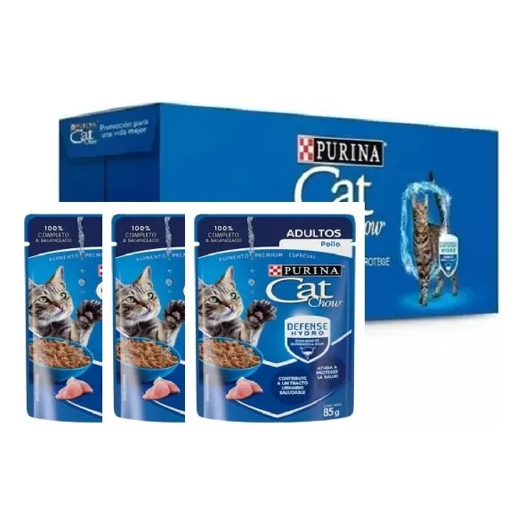 24 Sobres Cat Chow Adulto Sabor Pollo 85g C/u