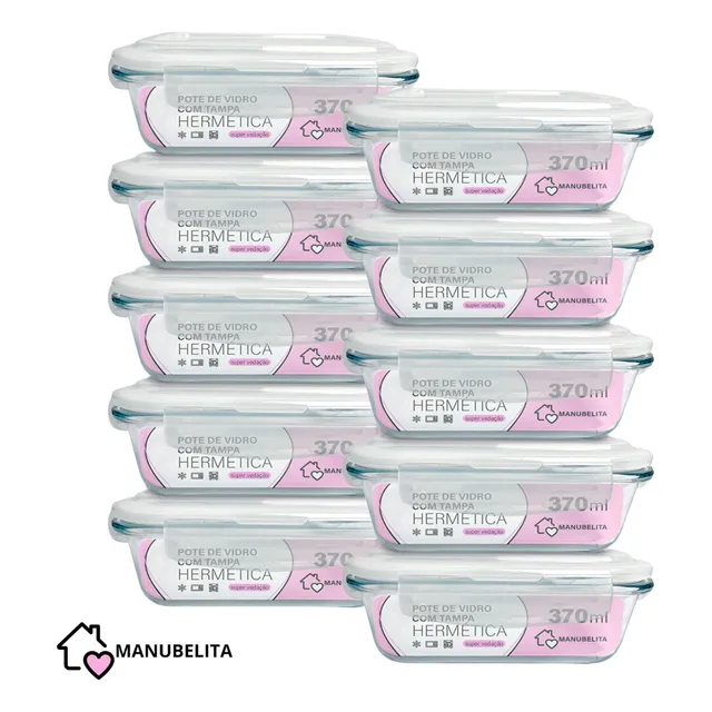 Manubelita Kit 10 Marmitas Vidro Hermético Vidro Tampa Trava 370ml Manubelita Kit 10 Marmitas Vidro Hermético Vidro Tampa Trava 370ml