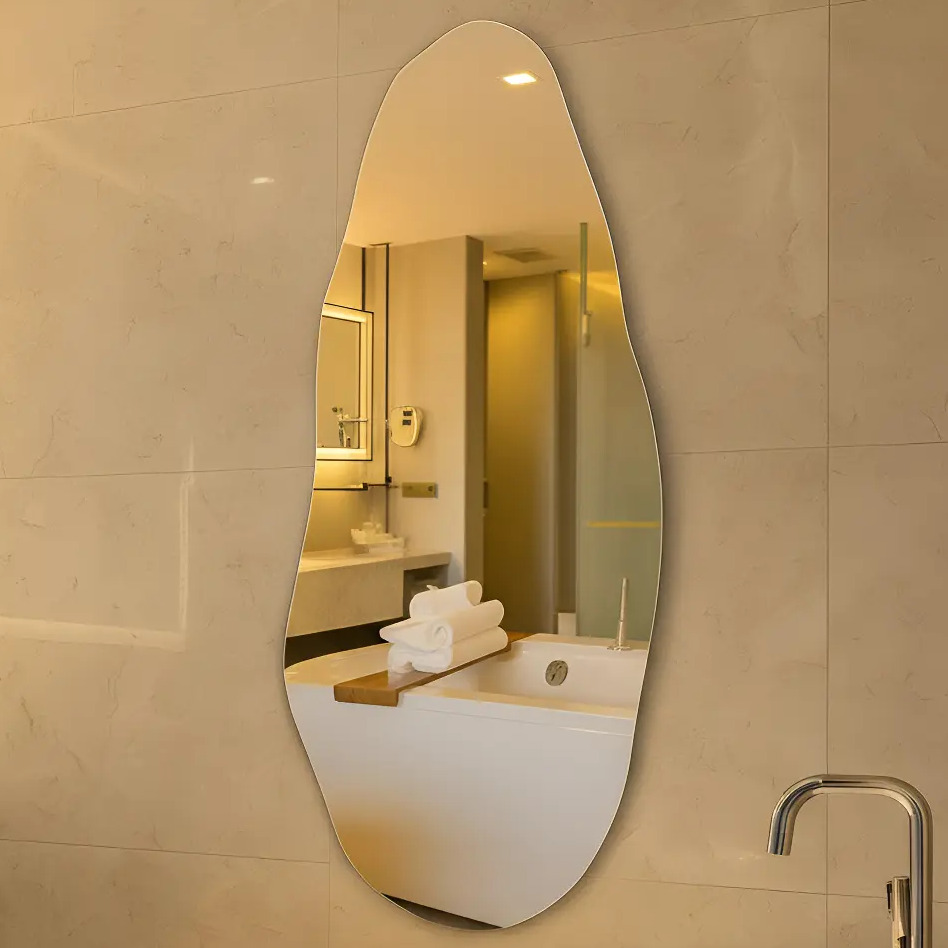 Espelho Orgânico 70cm Decoração Lapidado Design Moderno Luxo Quarto Sala Banheiro Hall Decorativos Camarin Polido Sem Moldura Vmex