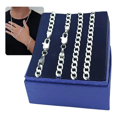Kit Corrente + Pulseira Prata 925 Grumet 5mm Masculino Italy Prateado 70 Cm