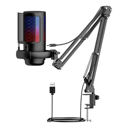 Micrófono Usb Gamer Rgb Para Podcast Con Soporte De Brazo Negro