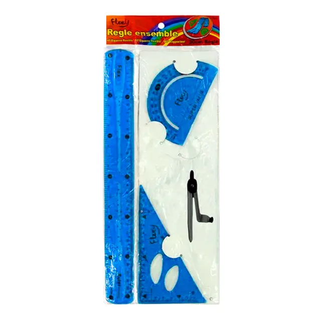 Set Geometria 4 Escolar Escuadra Regla Transportador 9580