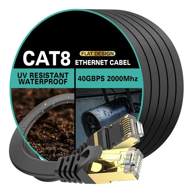Cable Rojo Rj45 Ethernet Cat 8 Categoría 8 - 40 Metros Plano