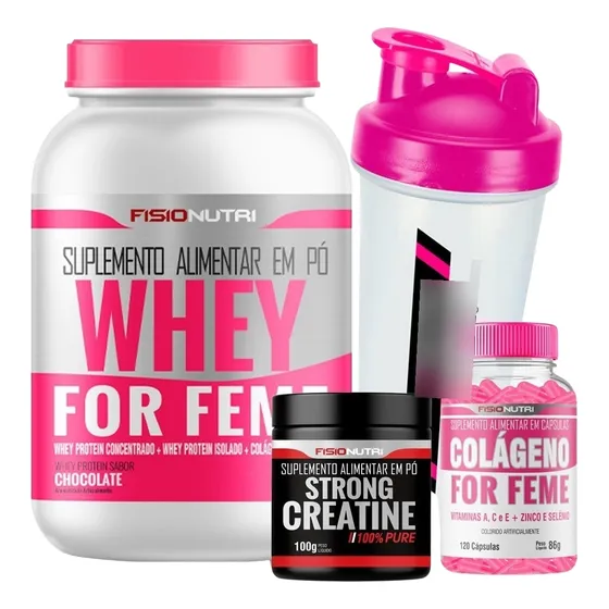 Combo Feminino 1 Whey + 1 Colágeno + 1 Creatina + Brinde