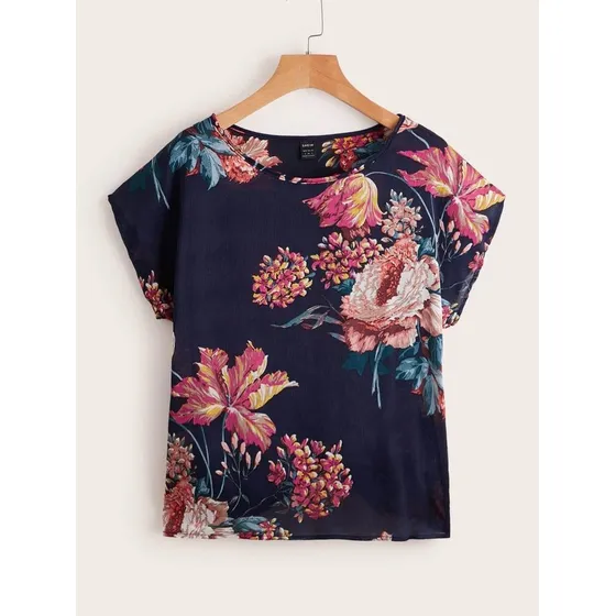 Blusa Camisa Shein Estampado Floral Azul