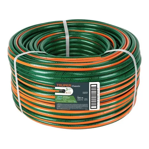 Manguera De Riego Reforzada Mallada 1/2 Pulgada 100mt Truper Color Verde Y Naranja