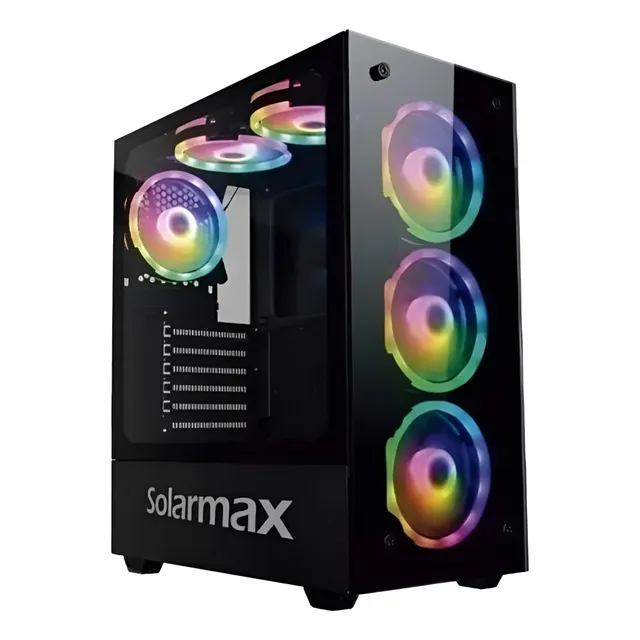 GABINETE SOLARMAX 8026 6 COOLERS RGB VIDRIO TEMPLADO COLOR NEGRO
