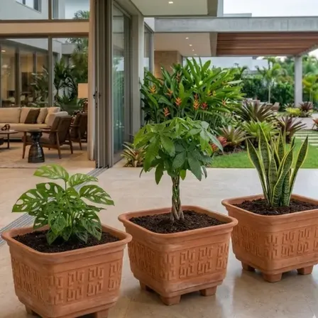 Kit 3 Vasos De Planta Quadrado Premium 6litros Jardim E Casa Terracota Grego