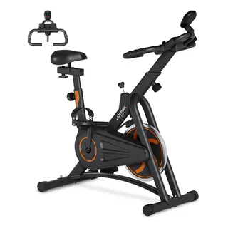 Bicicleta Ergométrica Spinning Mecanica Com Teste De Frequência Cardíaca Roda De Inércia De 8kg Fitness Joyfox Preto Laranja