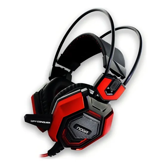 Auriculares Gamer Noga Conquer Headset Pc Potente+microfono Color Negro Con Rojo Color De La Luz Rojo