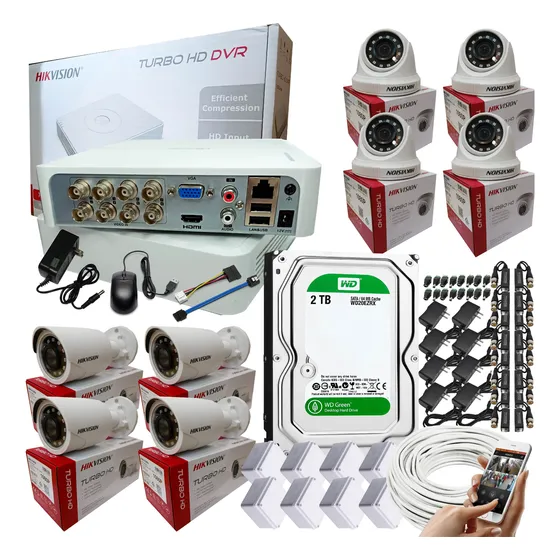 Kit Camaras De Seguridad Dvr 8ch +  8 Cam Hikvision + D.d.