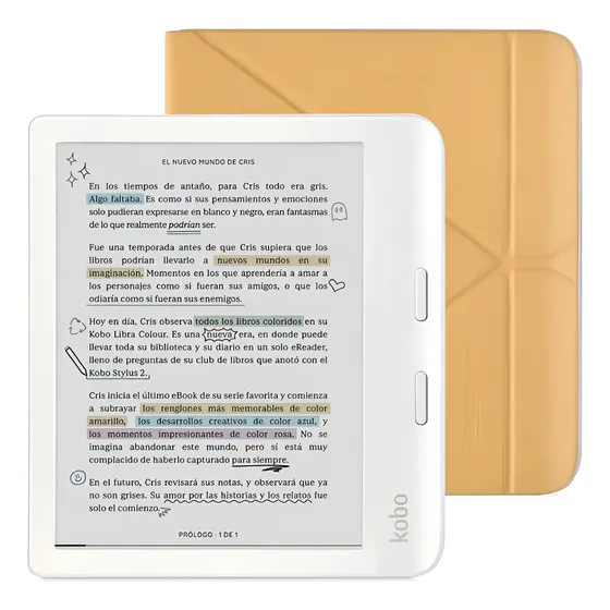 Lector E Reader Kobo Libra Colour Blanco Con Funda Amarilla