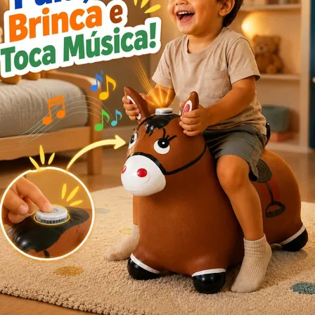 Cavalinho Upa Upa Grande Pula Pula Borracha Musical Led Kids Marrom