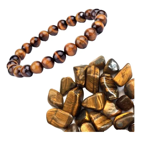 Pulseira De Bolinha Pedra Olho De Tigre Coragem E Proteção Comprimento 19 " Diâmetro 6 cm