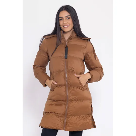 Campera Larga Puffer Capucha S Al Xl Pia Ii Mujer Scombro