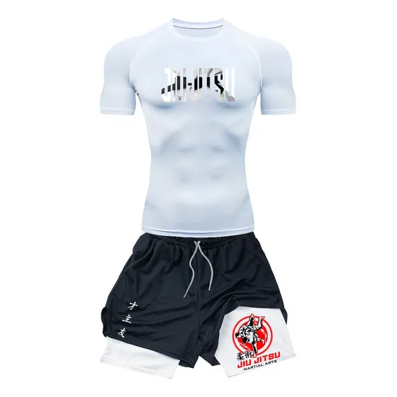 Kit Camiseta Compressão E Short Dry Fit Jiu Jitsu Arte Luta