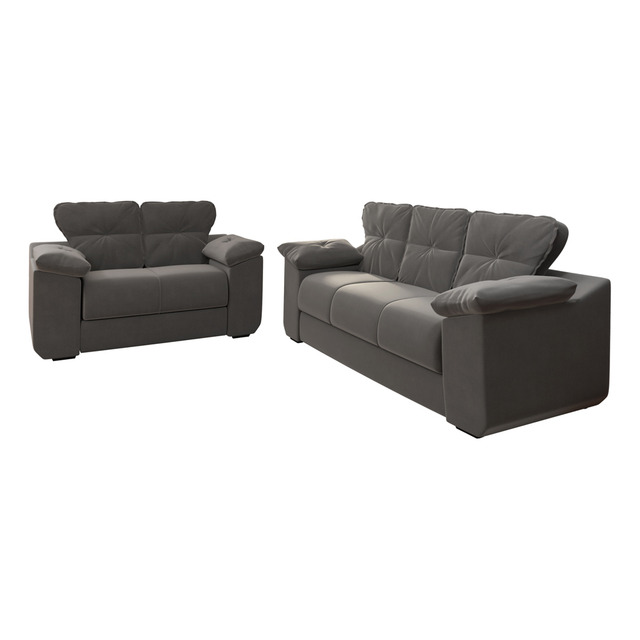 Mamflex Conjunto De Sofá 2 E 3 Lugares Suede Cinza Londres Mamflex Conjunto De Sofá 2 E 3 Lugares Suede Cinza Londres