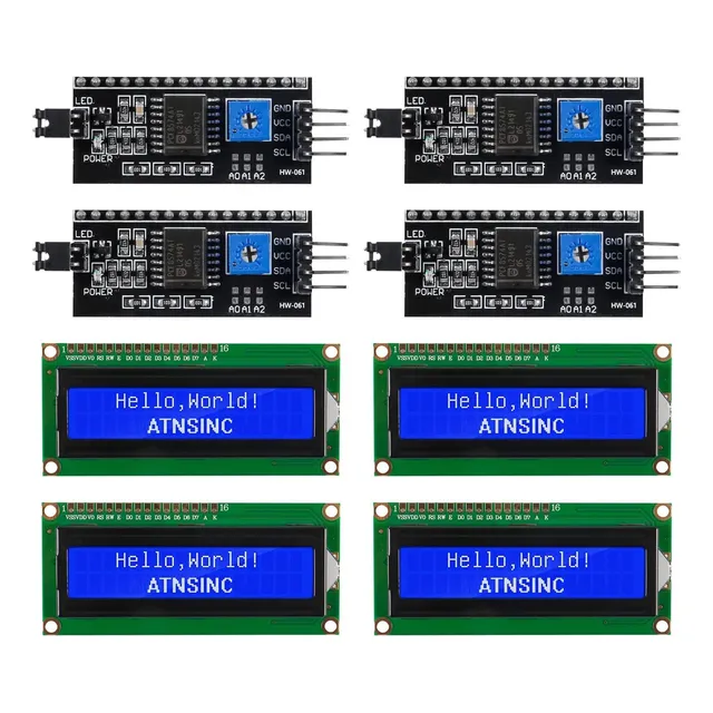 Paquete De 4 Módulos Lcd 1602 I2c Qccan Pantalla Azul 16x2