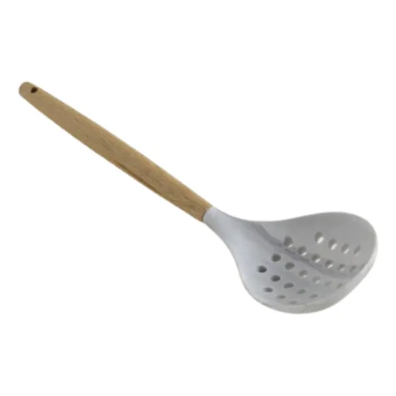 Cuchara Agujereada Silicona Simil Marmol Mango Madera 5onzas