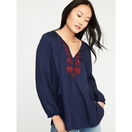 Blusa Old Navy Azul C/bordados Bordo Viscos M/l Y T. Grande 