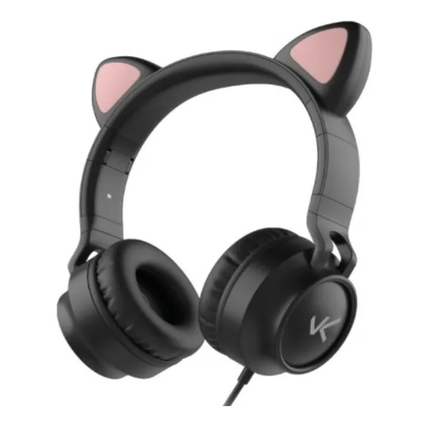 Headset Com Orelha De Gato Preto Rosa Kitty Ear Vinik