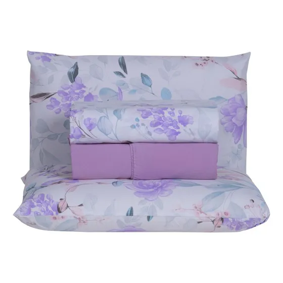 Lençol Cama Box Queen Estampado Liso 4 Peças Percal 400 Fios