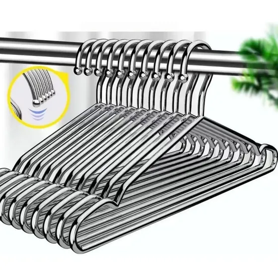 Kit 10 Cabides Metal Cromado Resistente Para Roupas