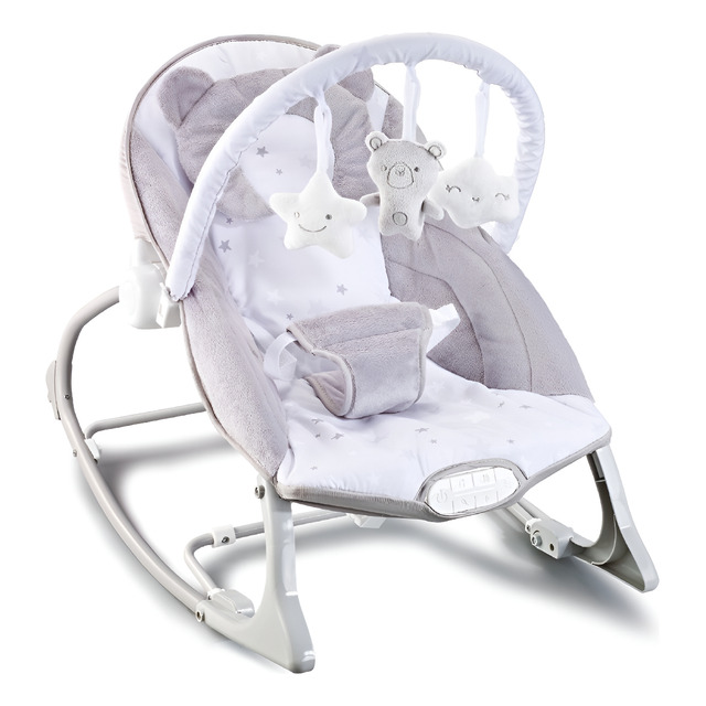 Cadeira De Descanso Musical Urso Polar Até 18kgs - Maxi Baby Cinza/branco