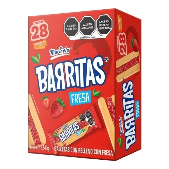 Barritas De Fresa Marinela 28pz De 55g Galleta Rellena
