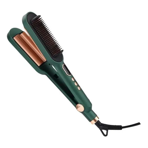 Plancha alisadora Kemei Professional Triwave 2 en 1, bivolt, color verde, voltaje 110 V/220 V (bivolt)