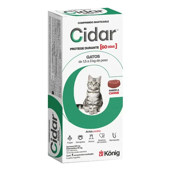 Pastilla Gato Interna Externa Antipulgas Cidar (60 Dias) Color Verde Claro | Cuotas sin interés