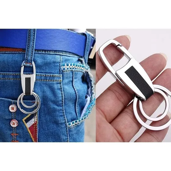 Llavero Moderno Acero Cuero Elegante Accesorio Matalico