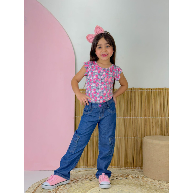 Calça Jeans Infantil Juvenil Cargo Wind Leg Feminina Diva Calça Jeans Infantil Juvenil Cargo Wind Leg Feminina Diva