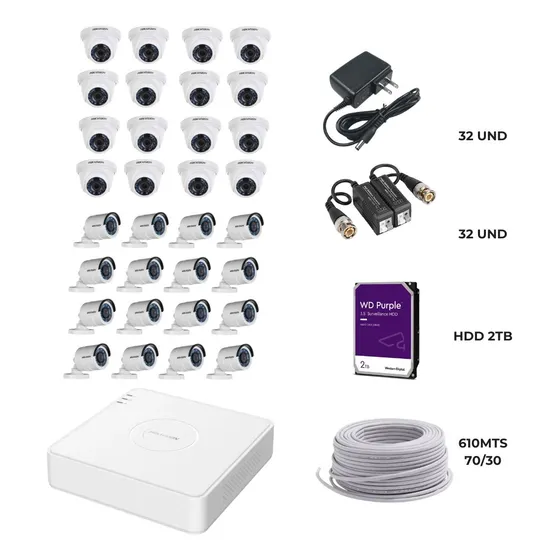 Kit Seguridad Hikvision 32 Camaras  Dvr   1080p Full Hd