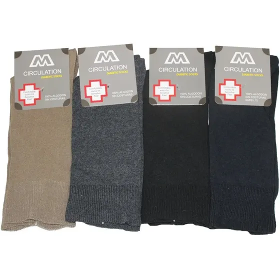 6x Calcetines Diabético Hombre - Sin Costura - 100% Algodón