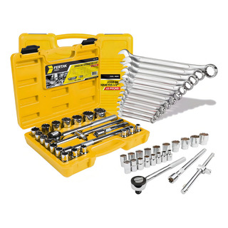 Kit Fertak 22 Pcs - 4850 Jogo De Soquete 1/2 Catraca Com Chave Combinada 34 Peças Cor Amarelo Kit Fertak 22 Pcs - 4850 Jogo De Soquete 1/2 Catraca Com Chave Combinada 34 Peças Cor Amarelo