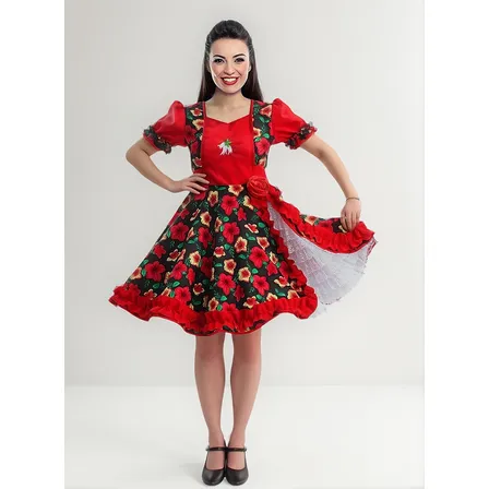 Vestido Huasa Dama China Floreado Fiestas Patrias Folklore