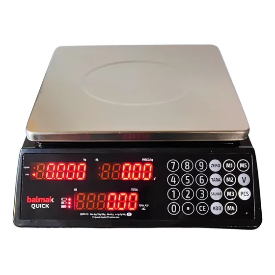 Balança Comercial Balmak Quick 33 Kg Bandeja Inox Bateria 3 Em 1 Cor Preto