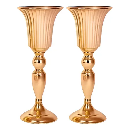 Kit 2 Vaso Dourado Decorativo Casamento Arranjo Florais 38cm Dourado Lisa
