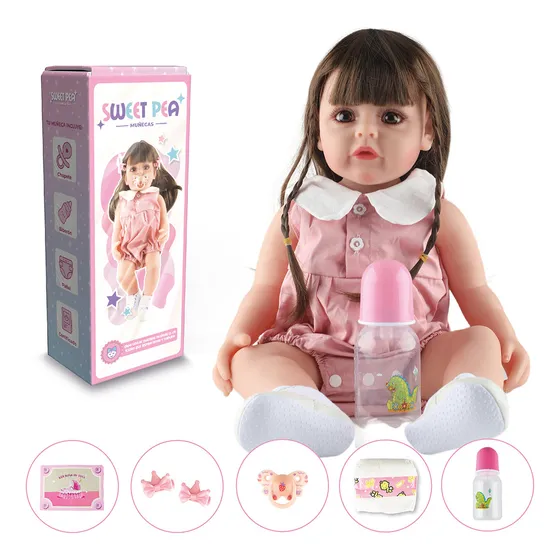 Muñeca Bebe Reborn Vestido Rosado Sweet Pea Realista Silicona 55 Cm + Accesorios Original