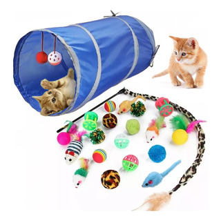20 Juguetes Para Gatos Pluma Varita Bolas Túnel Ratones Color Azul 20 Juguetes Para Gatos Pluma Varita Bolas Túnel Ratones Color Azul