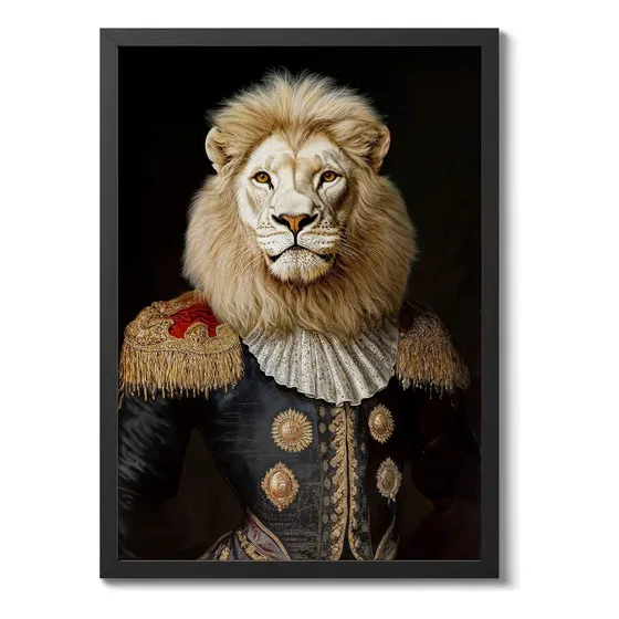 Cuadro Leon Vintage Traje Retro Animal Arte Decoracion Marco Negro