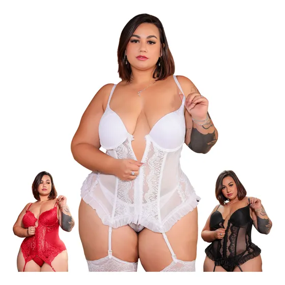 Espartilho Plus Size Modelador Completo Sensual Meia 7/8