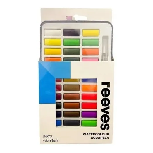 Reeves Set Acuarelas Metal Tin 36 Pastillas + 1 Pincel