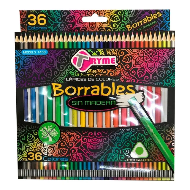 Lapices Colores Borrables Tryme Sin Madera Caja C/36 Piezas