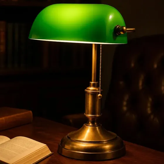 Luminária Inglesa Verde E27 Ouro Velho Retrô Clássica Abajur Decorativo Banker Metal