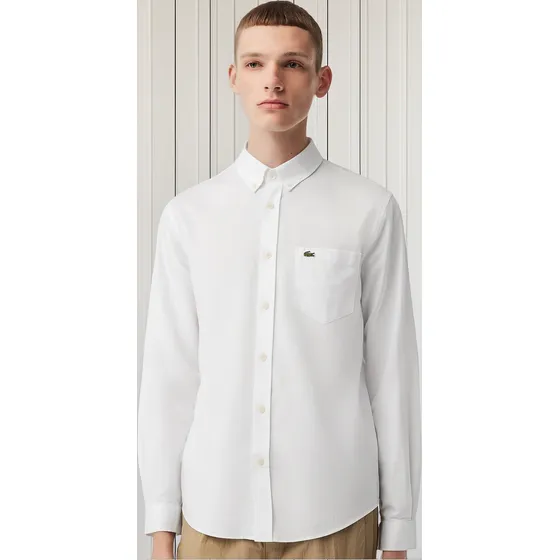 Camisa Lacoste Regular Oxford Buttoned Collar Branca